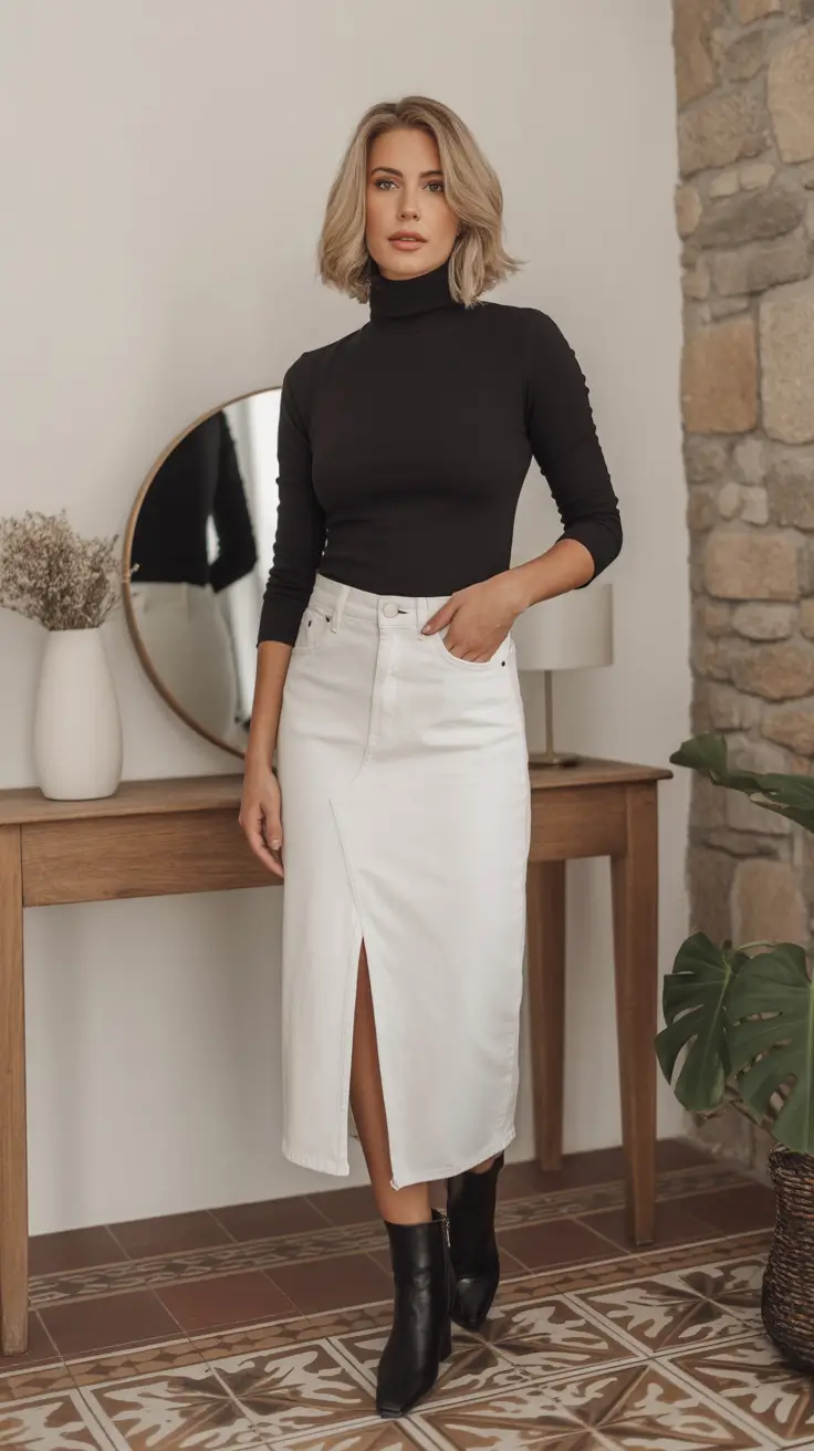 basic outfits ideas for women 2026 Monochrome Contrast Power