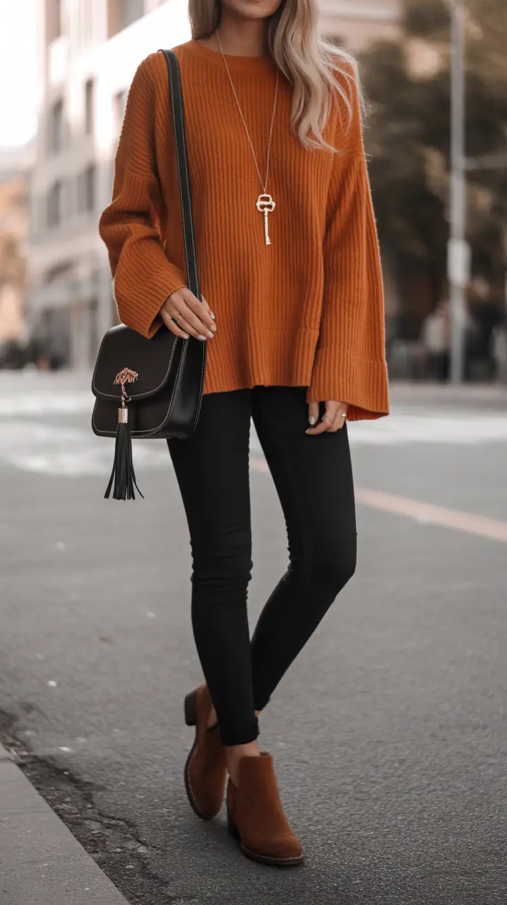 basic outfits ideas for women 2026 Rust Orange Sweater Season