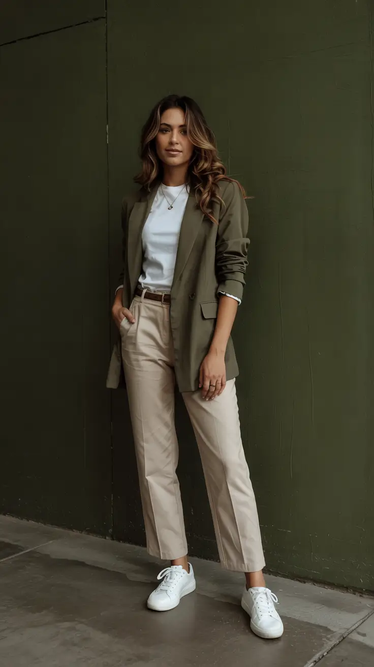 Best travel outfits 2026 - Olive blazer power look for business trips