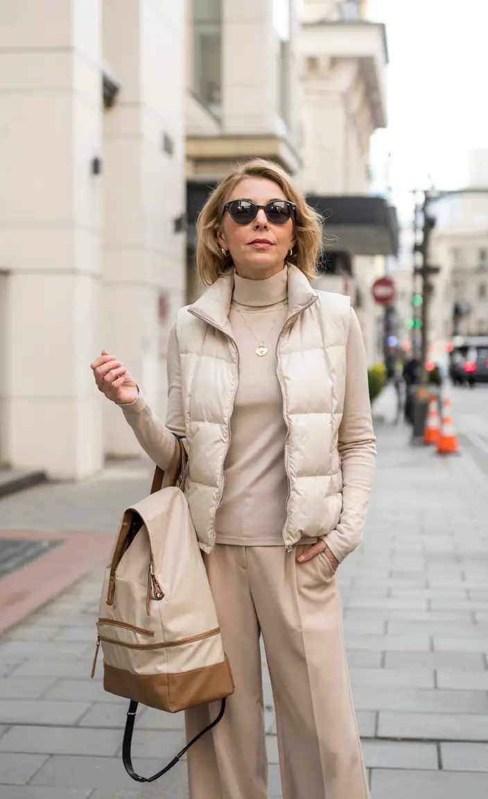 Best travel outfits 2026 - Monochrome neutrals with a practical backpack