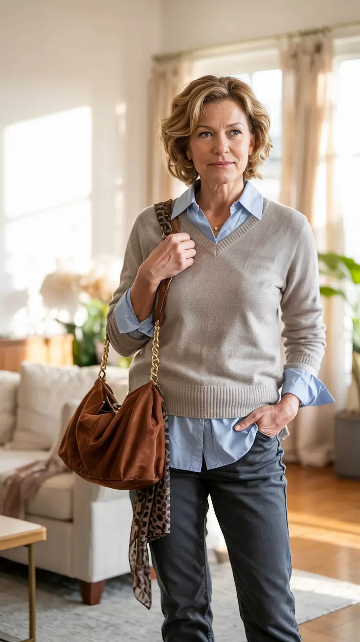 Best travel outfits 2026 - Layered knit and shirt for soft smart comfort