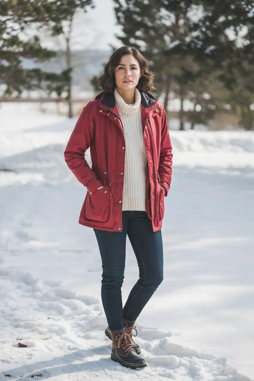Best travel outfits 2026 - Red parka and snow boots for winter Europe adventures
