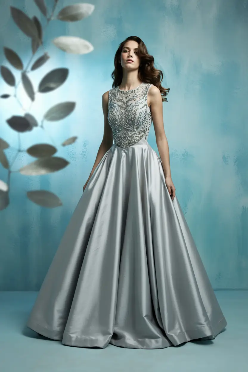 Best wedding guest outfits 2026 Silver Ballgown for Frosty Winter Evenings