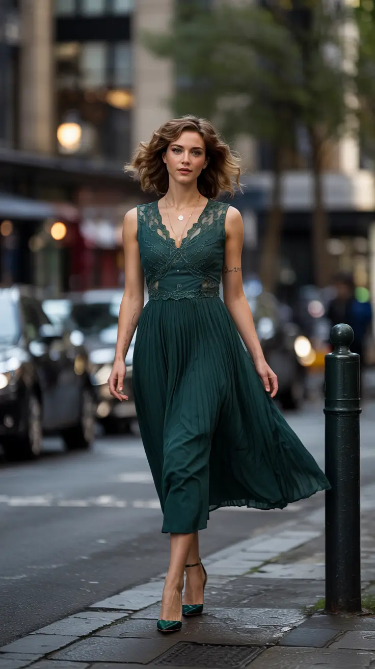 Best wedding guest outfits 2026 Forest Green Midi for City-to-Countryside Flexibility