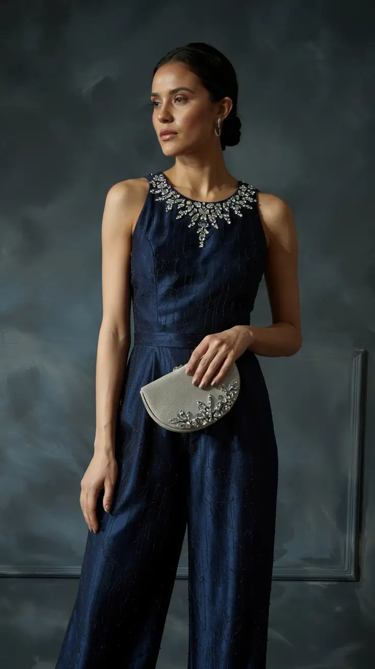 Best wedding guest outfits 2026 Embellished Jumpsuit for Sleek City Celebrations