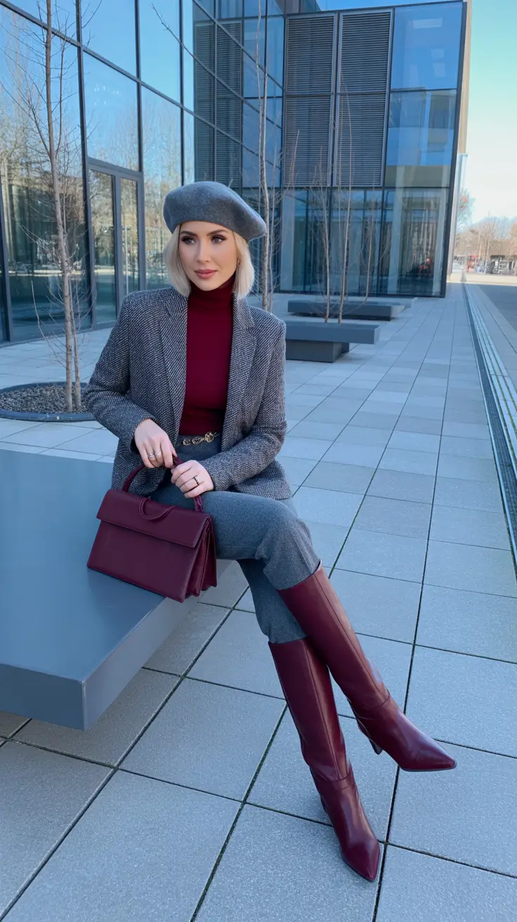 Women winter Parisian Gray with a Berry Touch