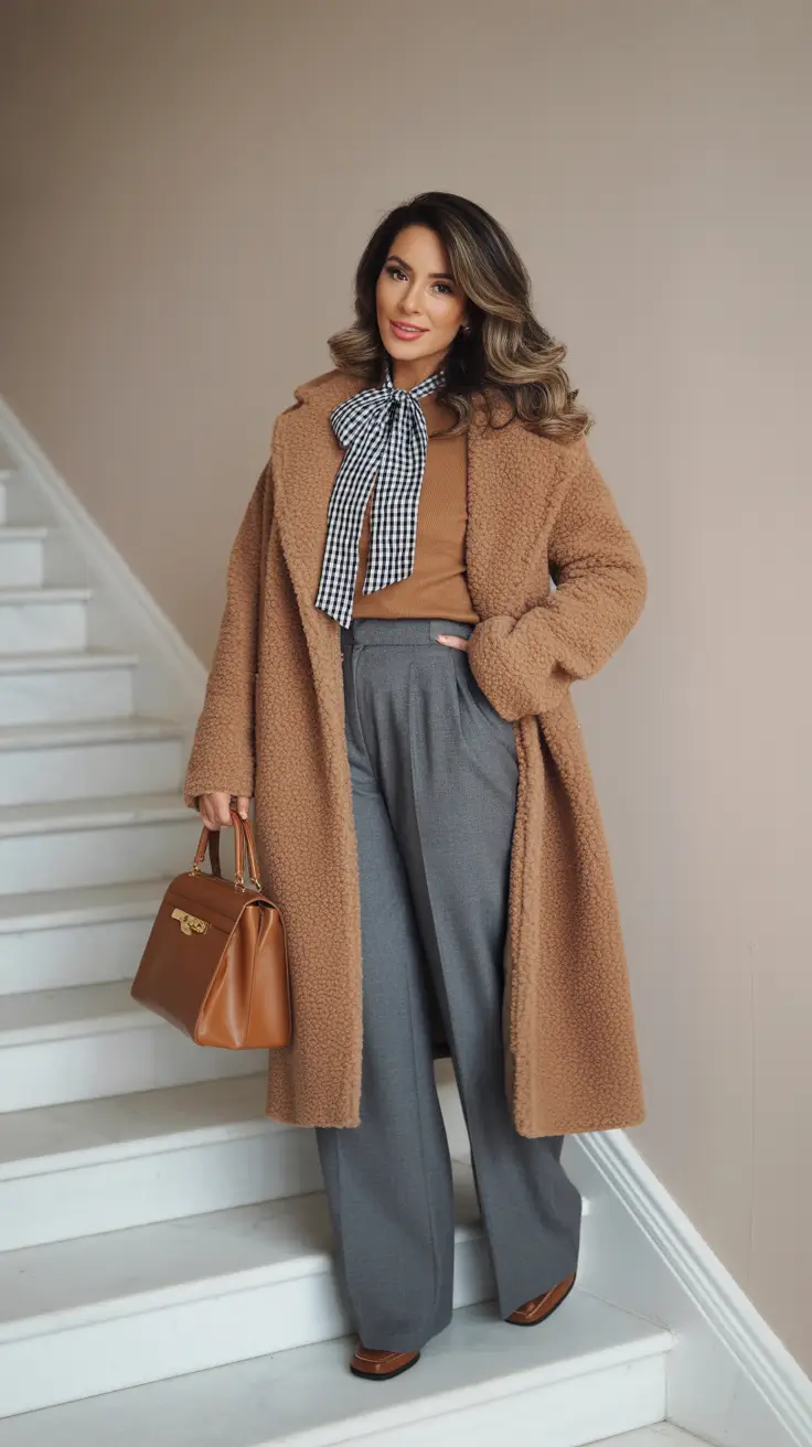 Women fall Teddy Coat and Checkered Chic