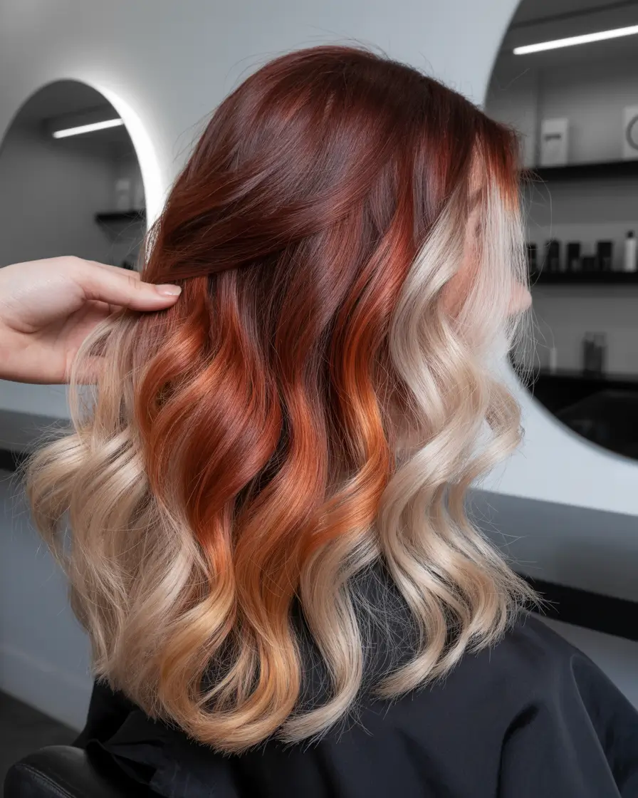 Calico hair color 2026 lookbook – Molten Marmalade Mid-Length Calico H2