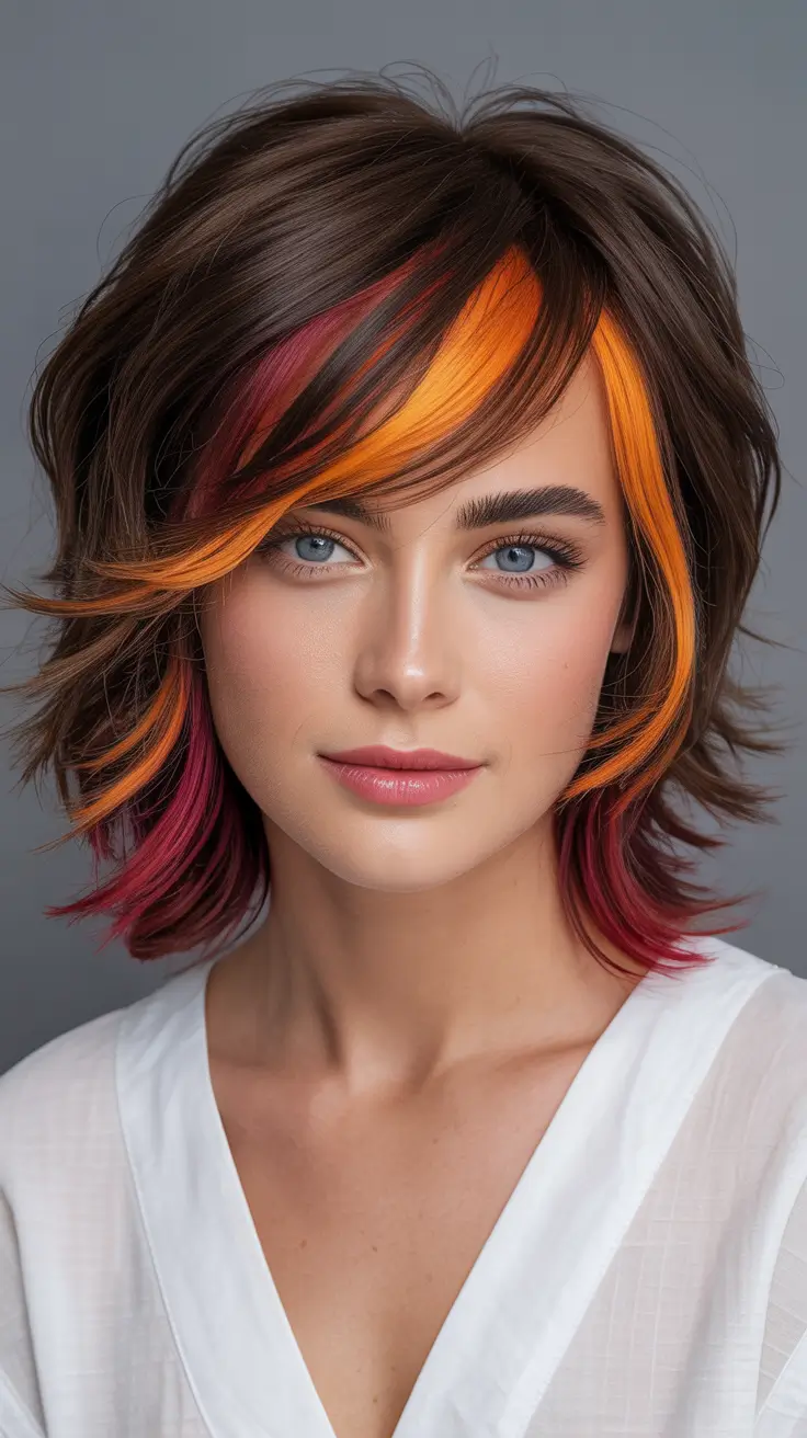 Calico hair color 2026 lookbook – Fire Opal Calico Lob H2