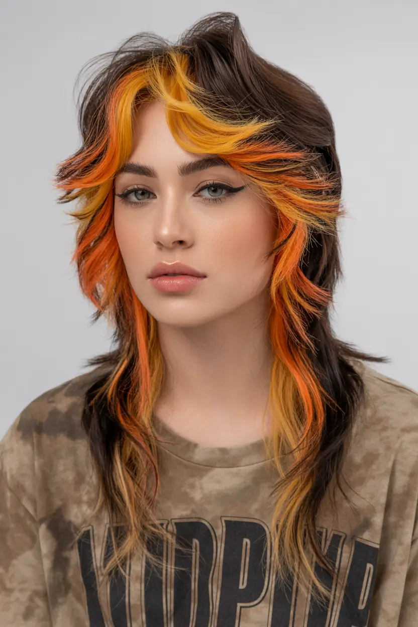 Calico hair color 2026 lookbook – Fiery Calico Wolf Shag H2