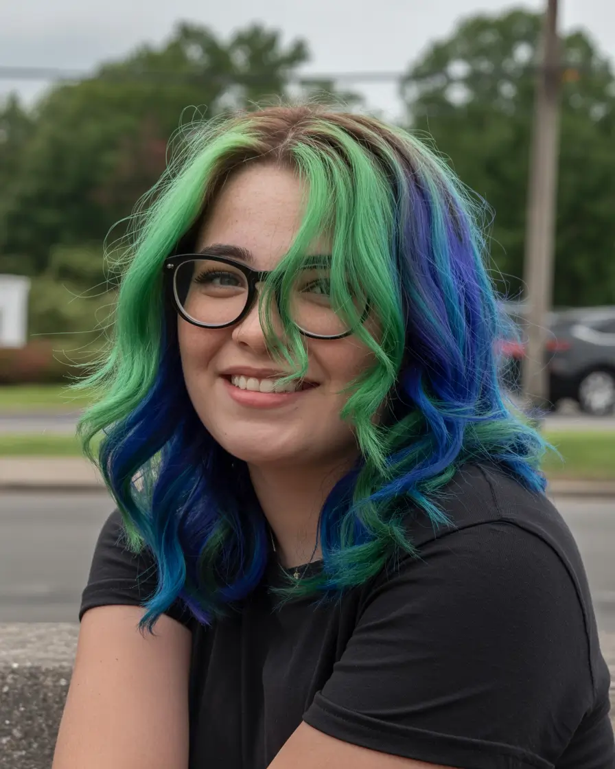 Calico hair color 2026 lookbook – Seafoam and Sapphire Calico Lob H2