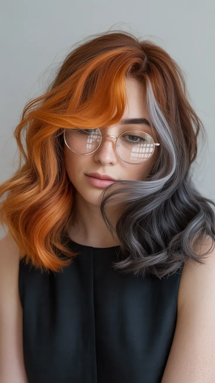 Calico hair color 2026 lookbook – Smoky Orange Split Calico Bob H2