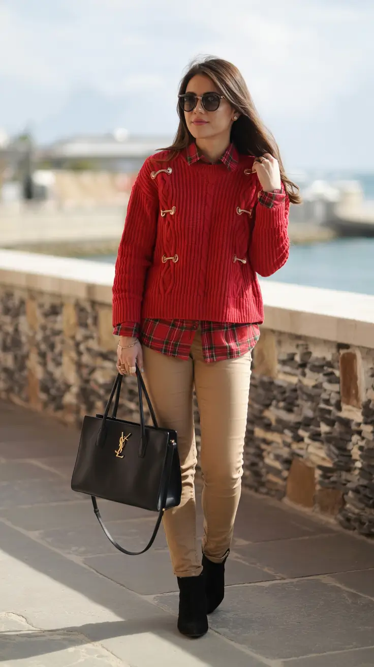 Capsule wardrobe outfits inspiration 2026 Red Knit Layers for Cozy Cold-Weather Weekends