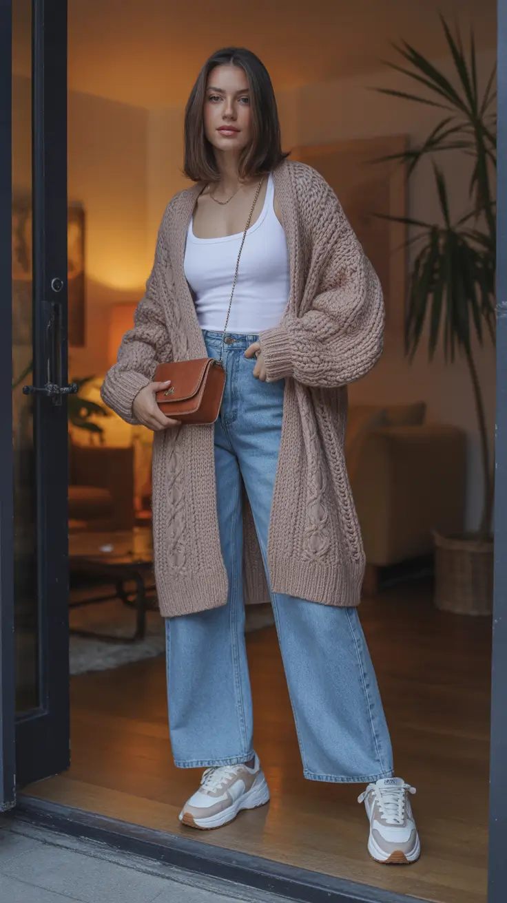 Casual basic outfits 2026 - Chunky Cardigan and Denim for Transitional Days