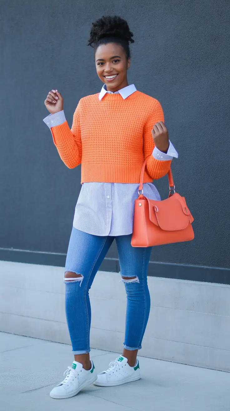 Casual basic outfits 2026 - Bright Knit Layers for Playful Street Style