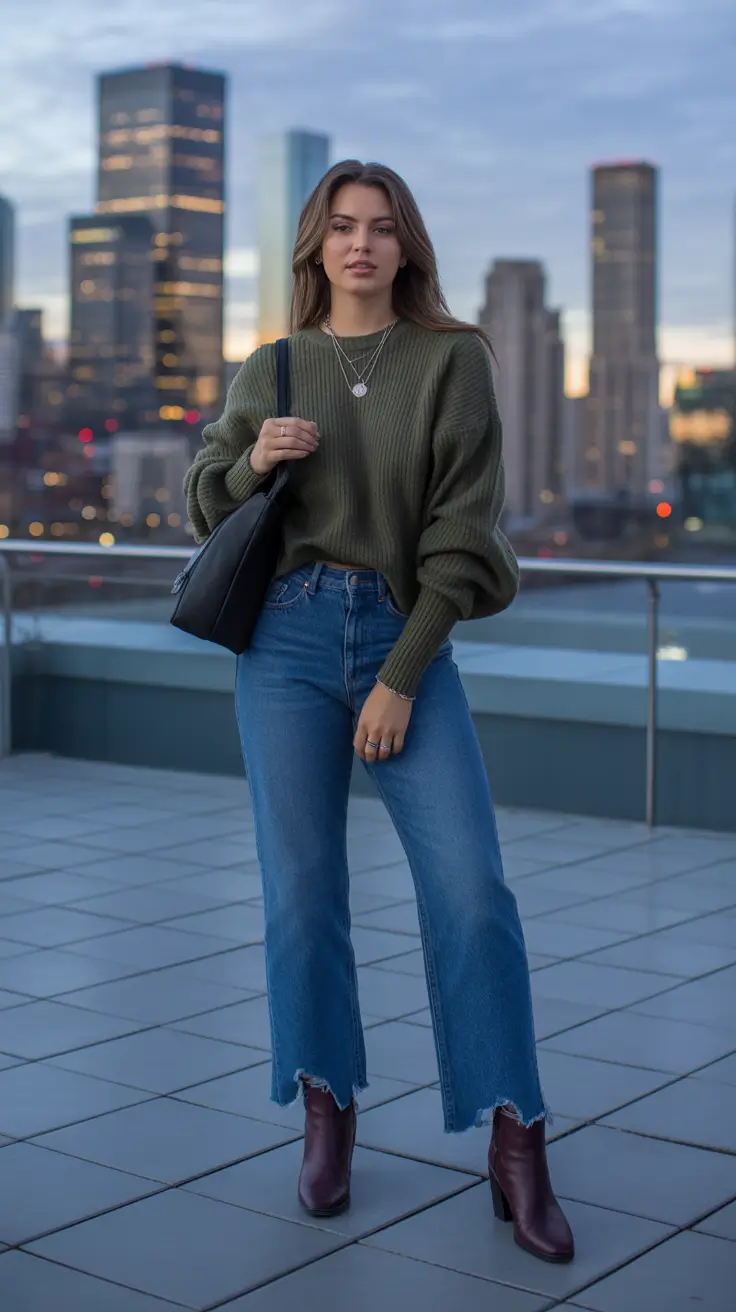 Casual basic outfits 2026 - City Sweater and Raw-Hem Denim