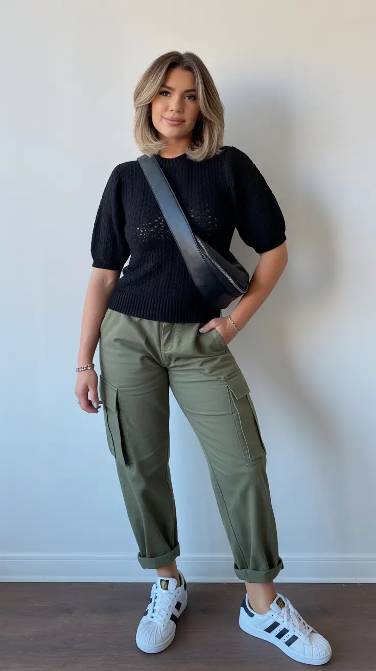 Casual basic outfits 2026 - Cargo Pants and Knit Top for Off-Duty Days