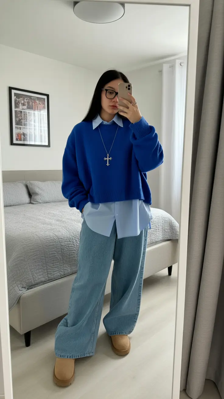 Casual basic outfits 2026 - Blue-on-Blue Layers for Cozy Smart Style