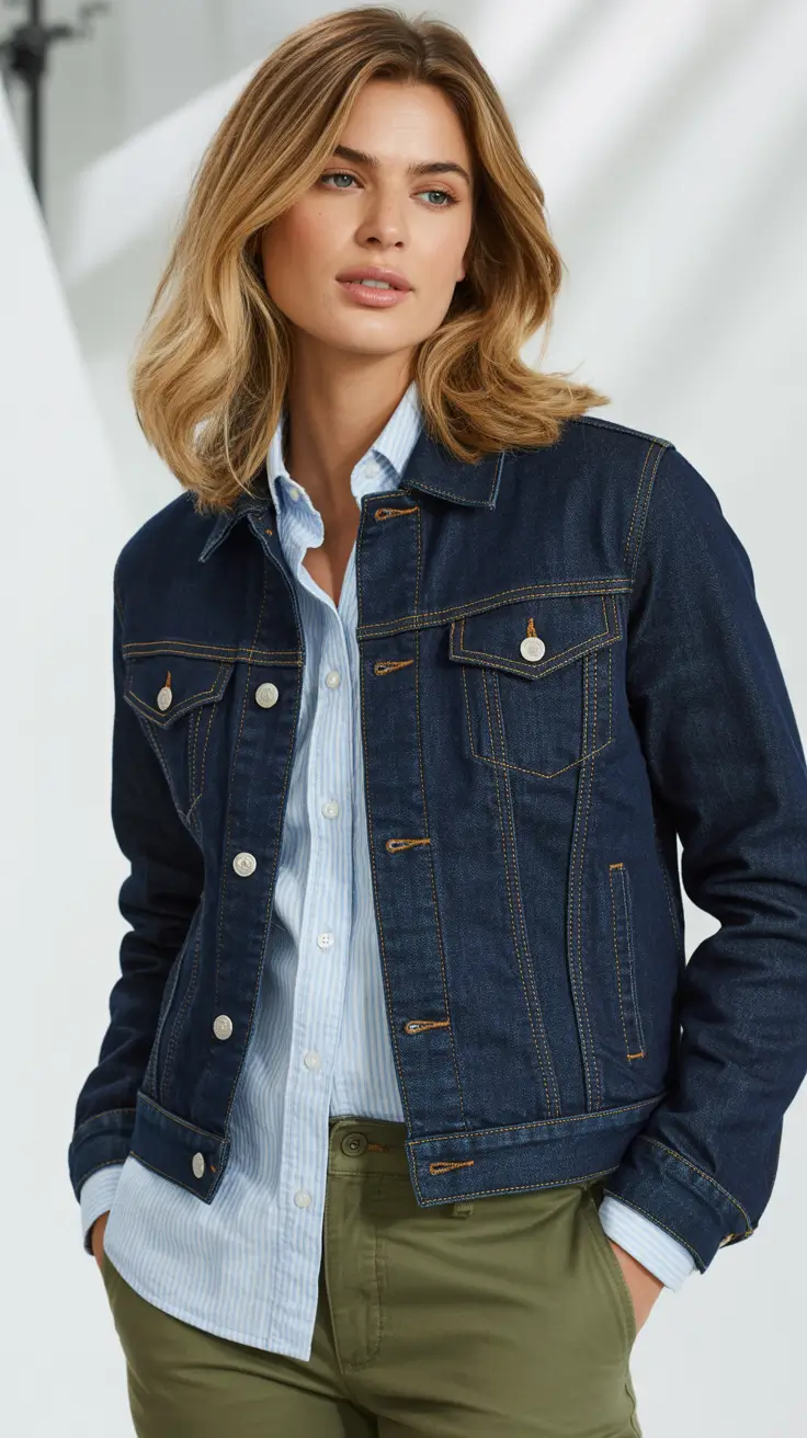 Casual jeans outfits 2026 – Dark Denim Jacket for Smart-Casual Days