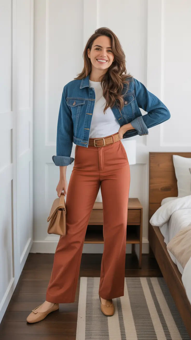 Casual jeans outfits 2026 – Soft Denim Jacket With Warm Wide-Leg Trousers