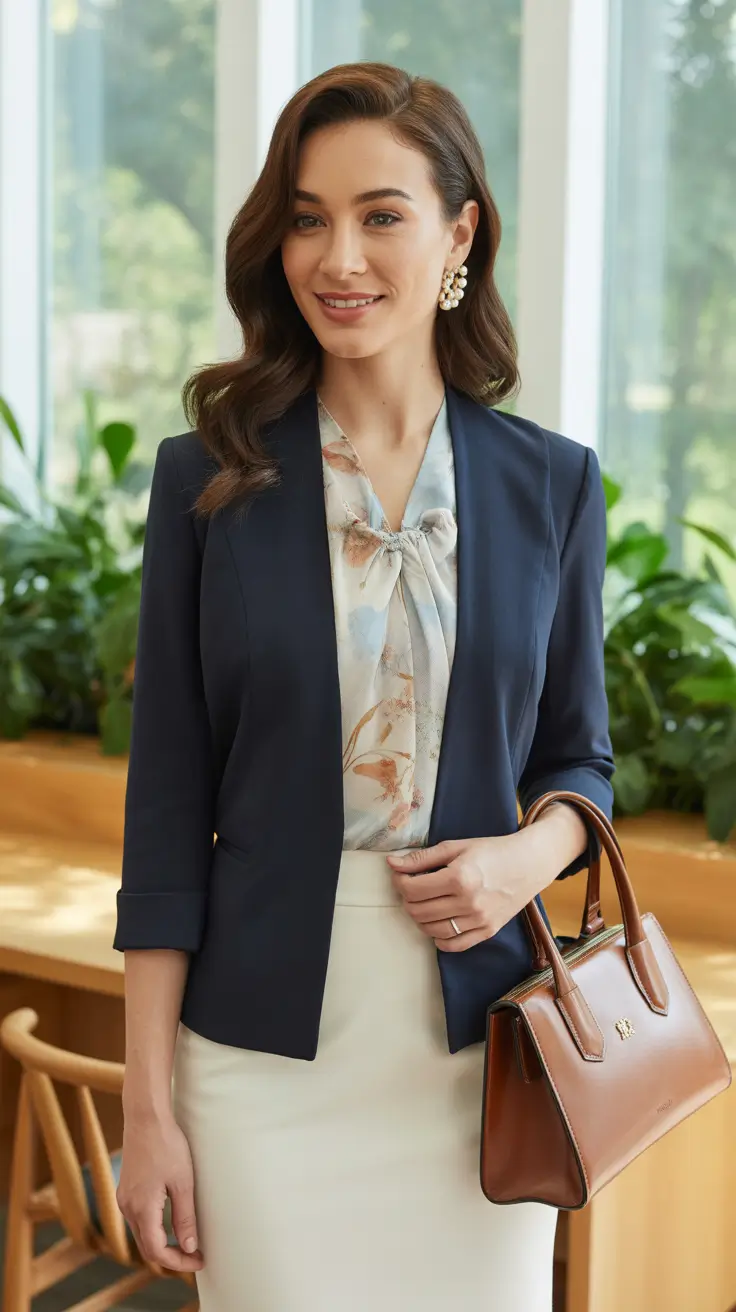 Casual office outfits for work 2026 - Soft Blazer And Watercolor Blouse