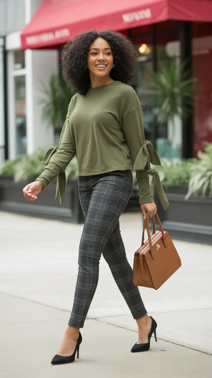 Chic brunch outfits 2026 – Smart Casual Brunch in Olive and Plaid
