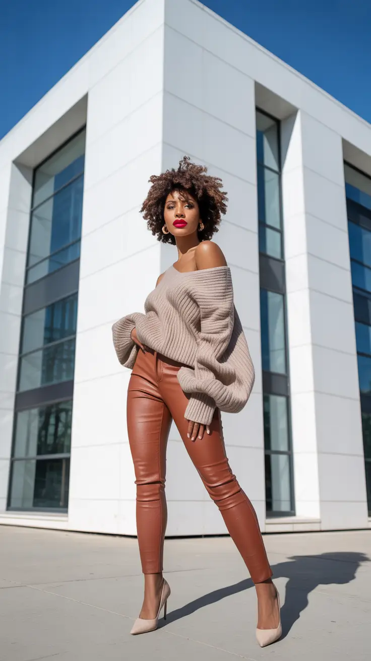 Chic brunch outfits 2026 – Baddie Knit and Leather for a Bold Brunch Statement