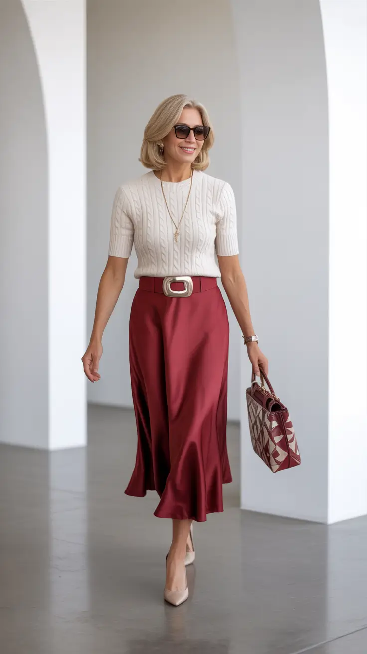Chic brunch outfits 2026 – Wine-Toned Satin for a Refined Garden Brunch