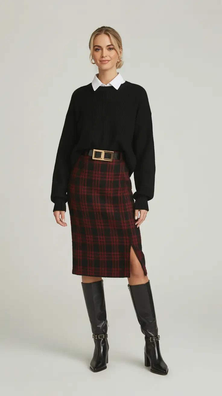 Chic brunch outfits 2026 – Preppy Plaid Layers for a Classy Winter Brunch