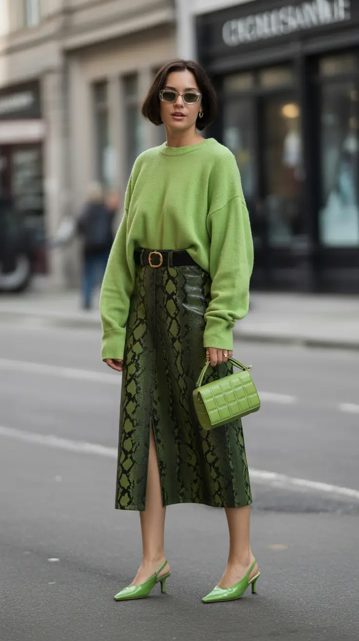 Chic brunch outfits 2026 – Monochrome Green for a Bold Yet Comfy Brunch Look