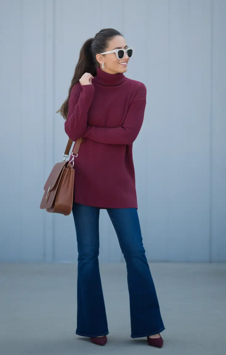 Chic mom outfits 2026 – Burgundy Turtleneck for Easy Fall Days