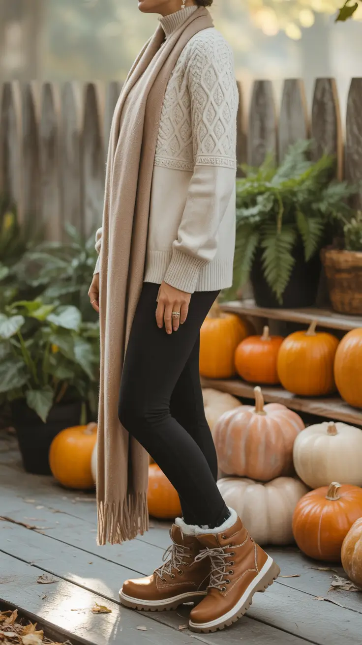 Chic mom outfits 2026 – Cozy Knit and Leggings for Pumpkin-Patch Weekends