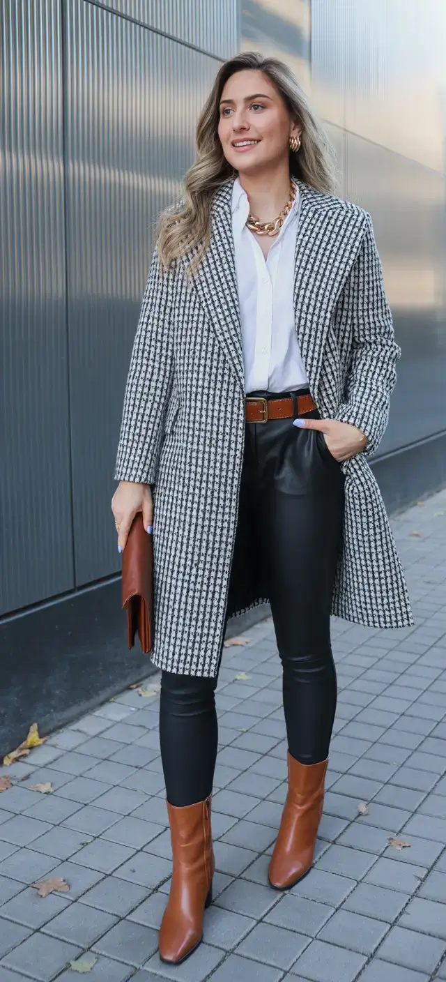 Chic mom outfits 2026 – Elevated City Mom in Leather and Houndstooth