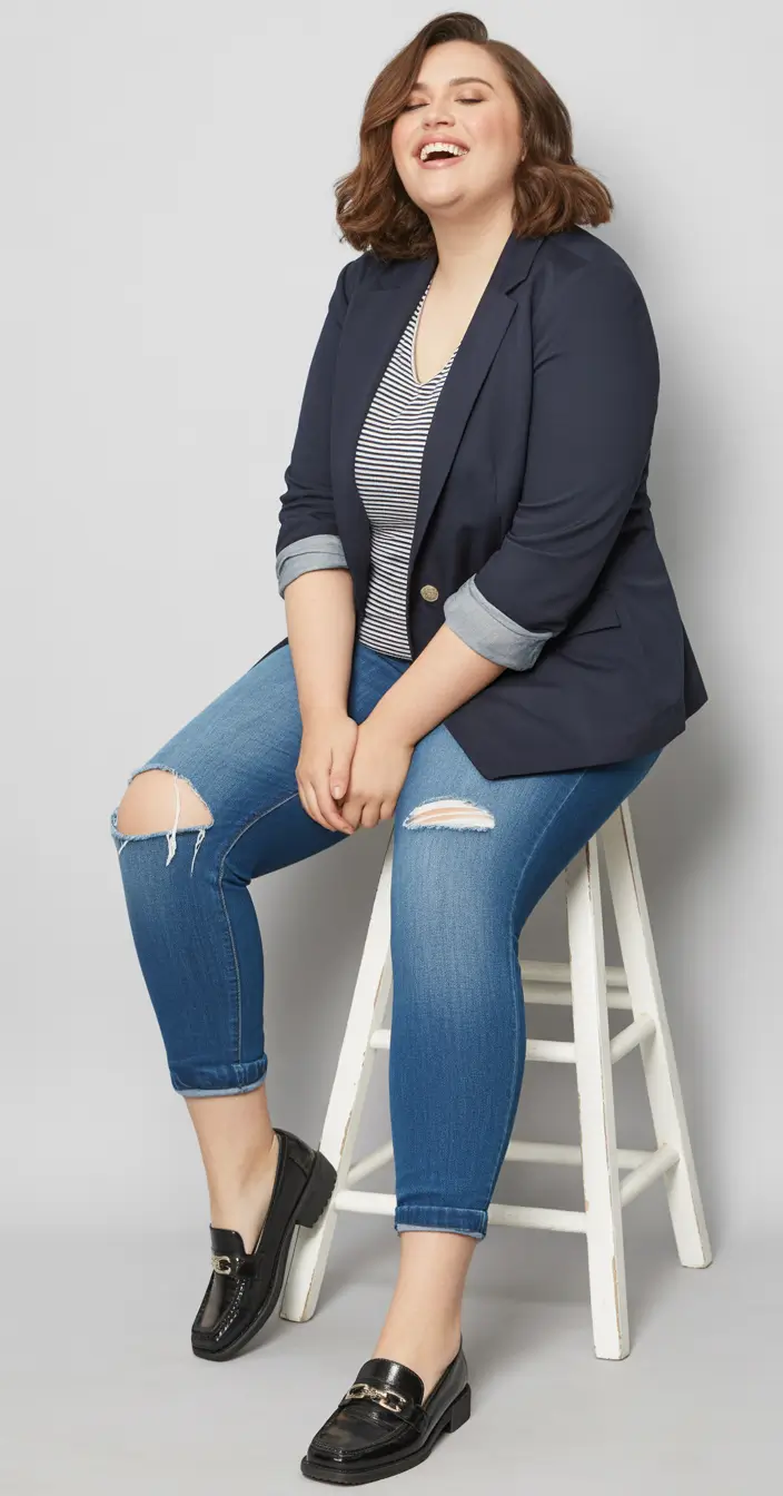 Chic mom outfits 2026 – Plus-Size Power Casual in Blazer and Denim