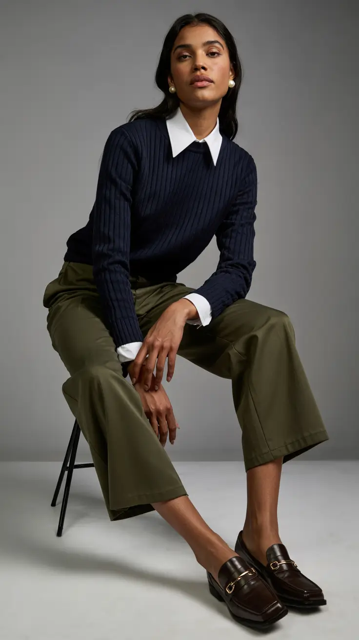 Chic outfits for Black women 2026 – Preppy Collar And Cropped Trousers