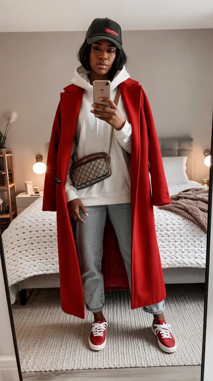 Chic outfits for Black women 2026 – Red Coat Energy With Weekend Denim