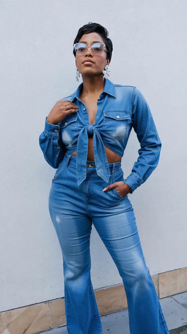 Chic outfits for Black women 2026 – Denim Tie-Front Set For Summer Nights Out