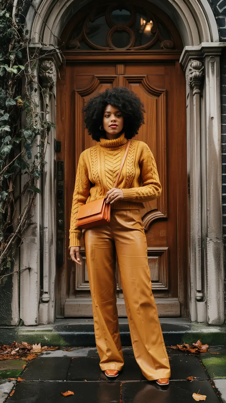Chic outfits for Black women 2026 – Golden Knit And Leather For Luxe Fall Days
