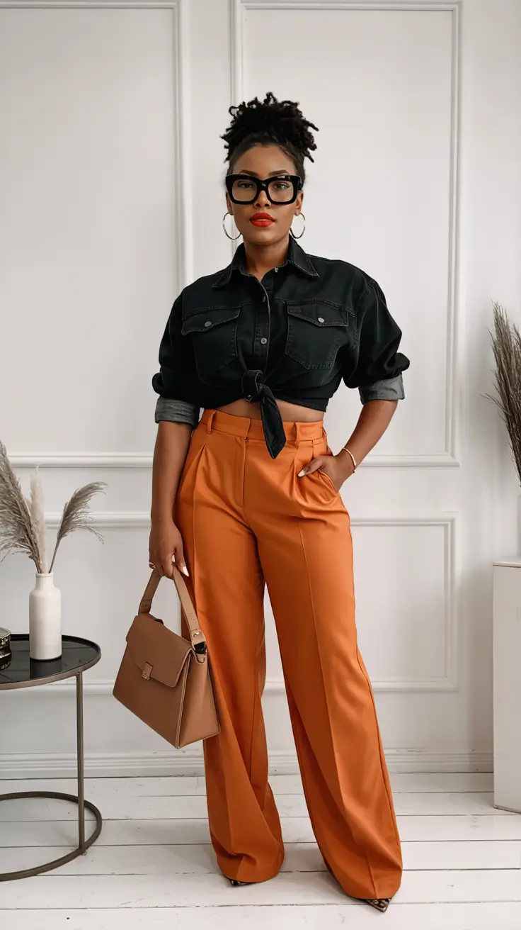 Chic outfits for Black women 2026 – Bold Trousers And Black Shirt Power Combo