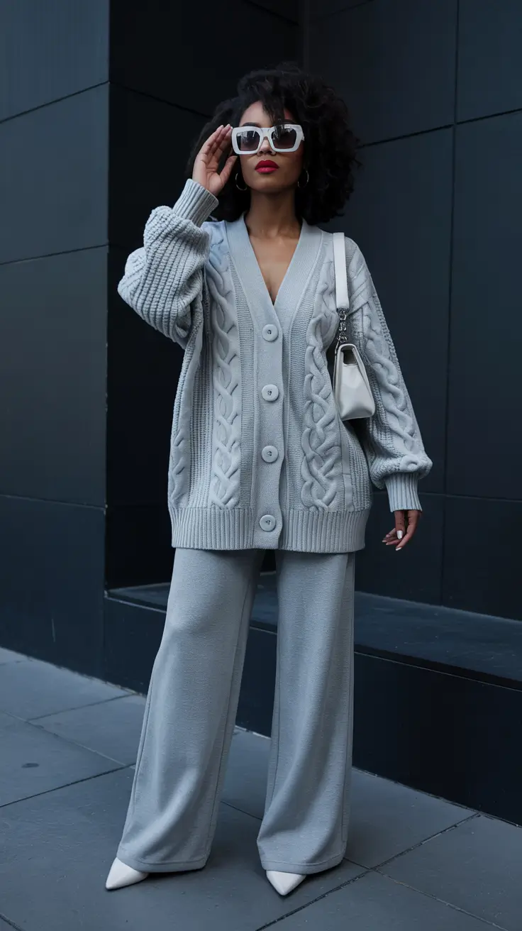 Chic outfits for Black women 2026 – Monochrome Winter Knit Statement