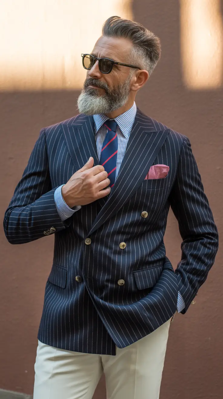 Classic outfits for men over 50 2026 – Tailored Stripes for the Silver Fox