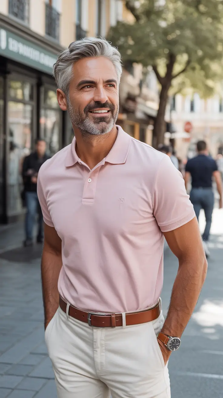 Classic outfits for men over 50 2026 – Soft Pastels for Relaxed Summer City Days
