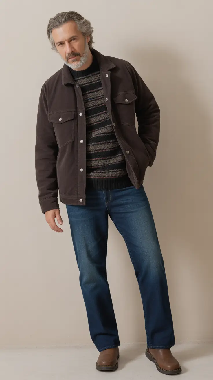 Classic outfits for men over 50 2026 – Earthy Layers for Casual Winter Weekends