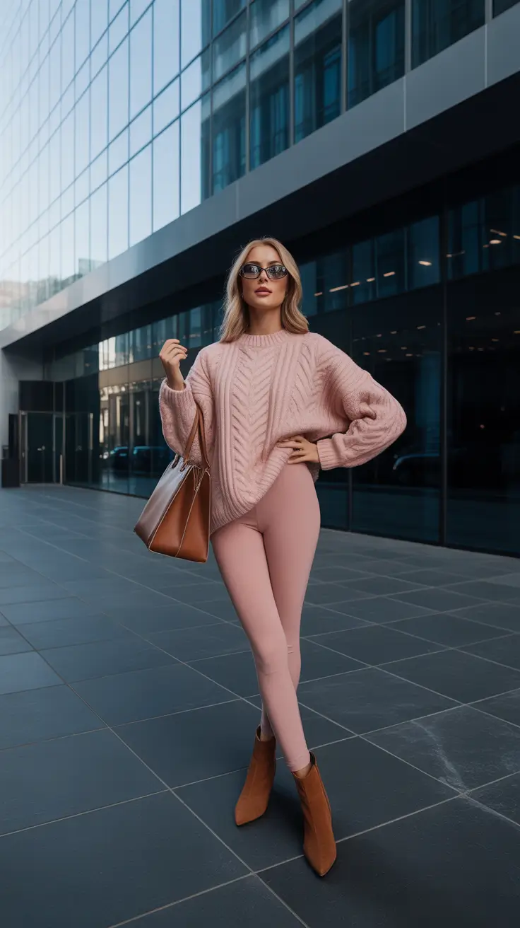 Comfortable legging outfits 2026 - Blush-On-Blush Power Knit