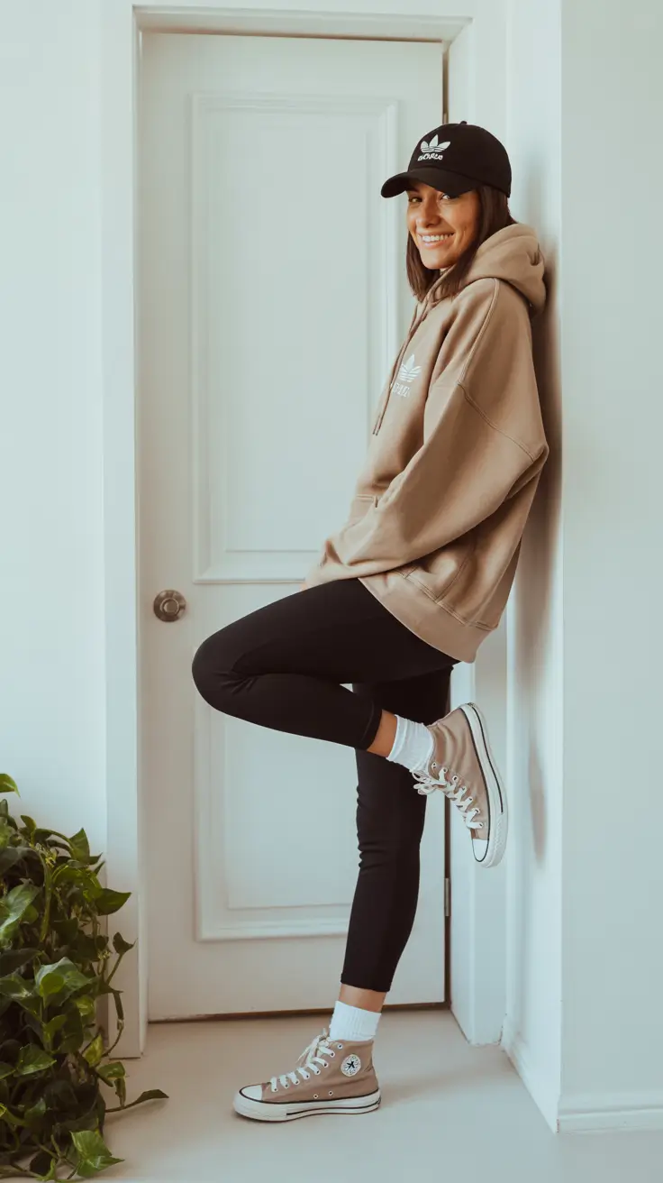 Comfortable legging outfits 2026 - Sporty Hoodie And Black Leggings Weekend Look