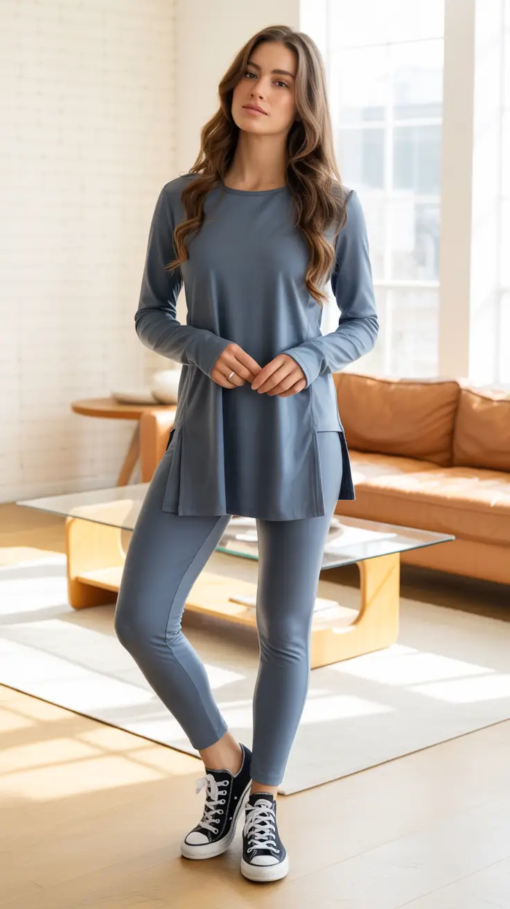 Comfortable legging outfits 2026 - Blue Lounge Set With Everyday Sneakers