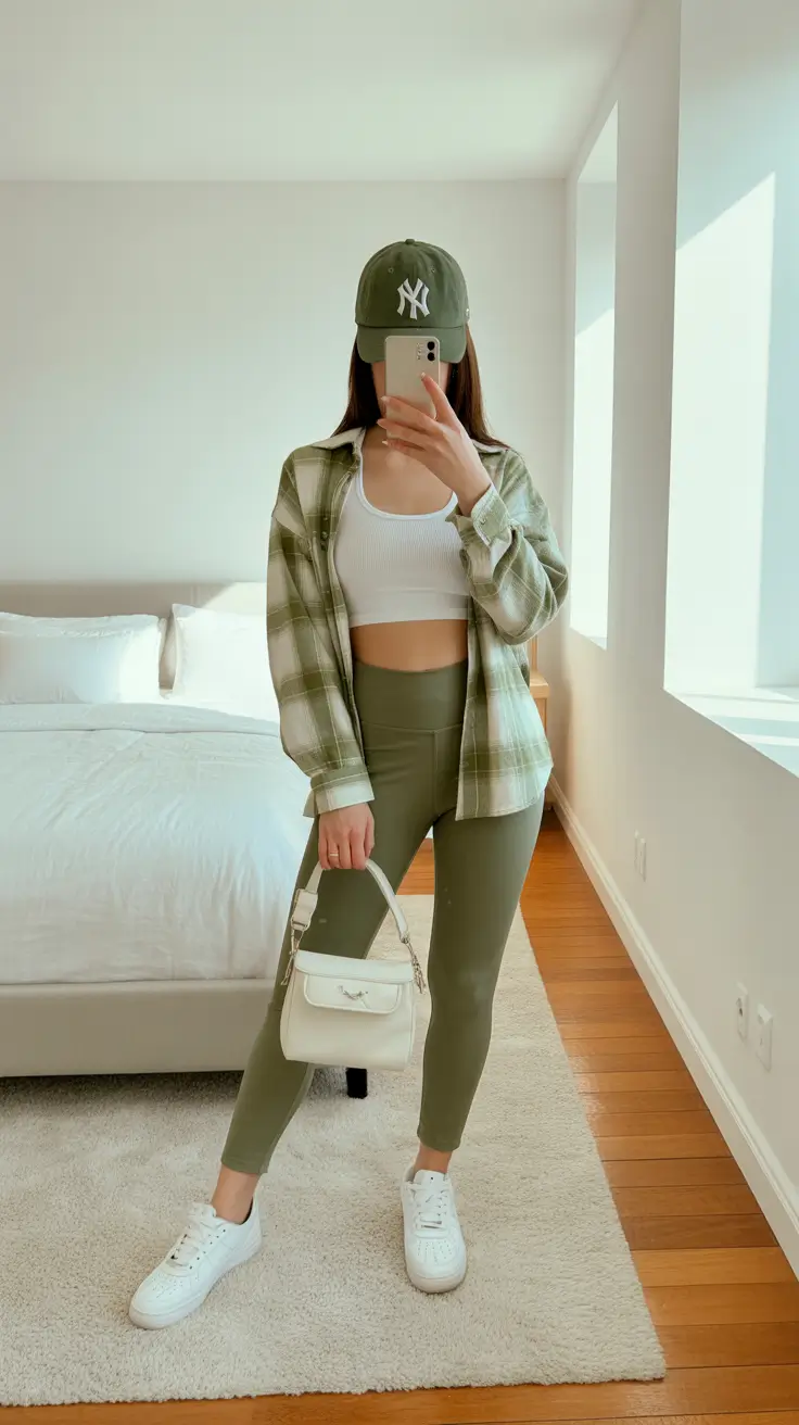 Comfortable legging outfits 2026 - Green Plaid And Matching Leggings For Weekend Vibes