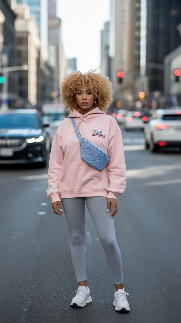 Comfortable legging outfits 2026 - Grey Leggings And Pink Hoodie City Stroll