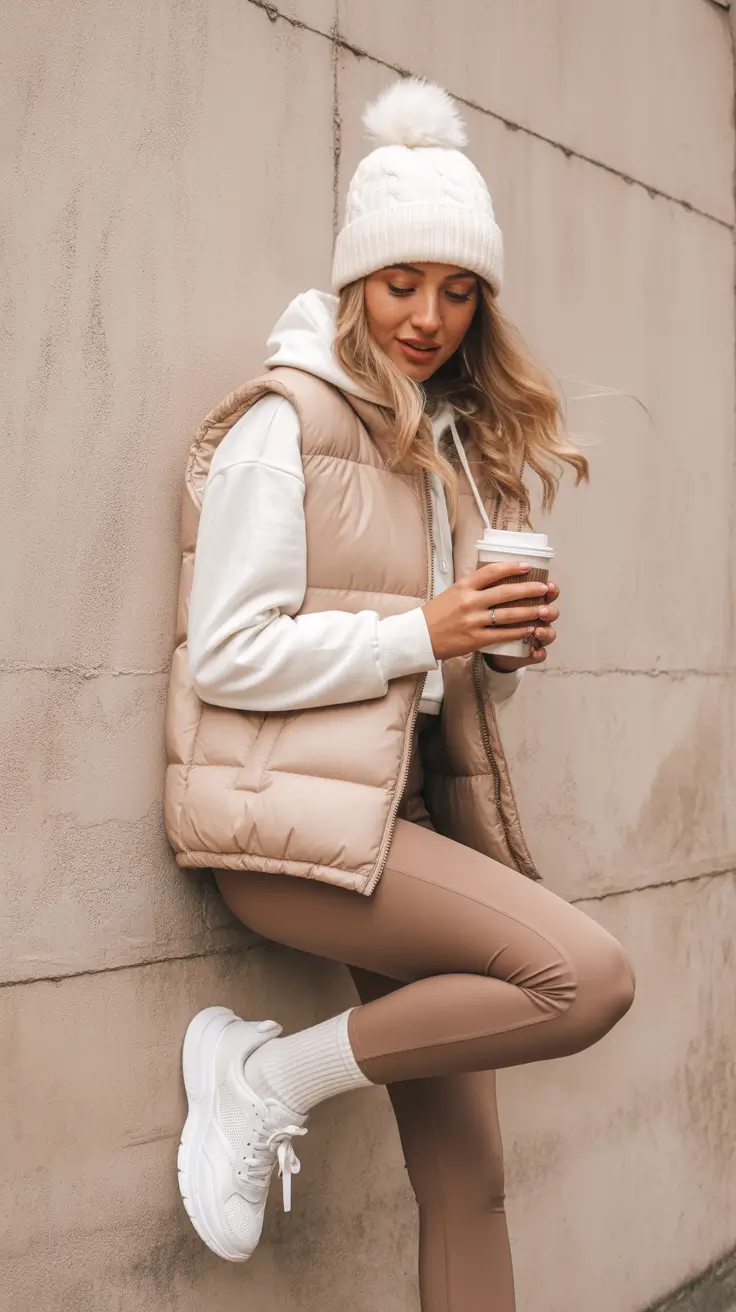 Comfortable legging outfits 2026 - Cozy Monochrome Latte Athleisure