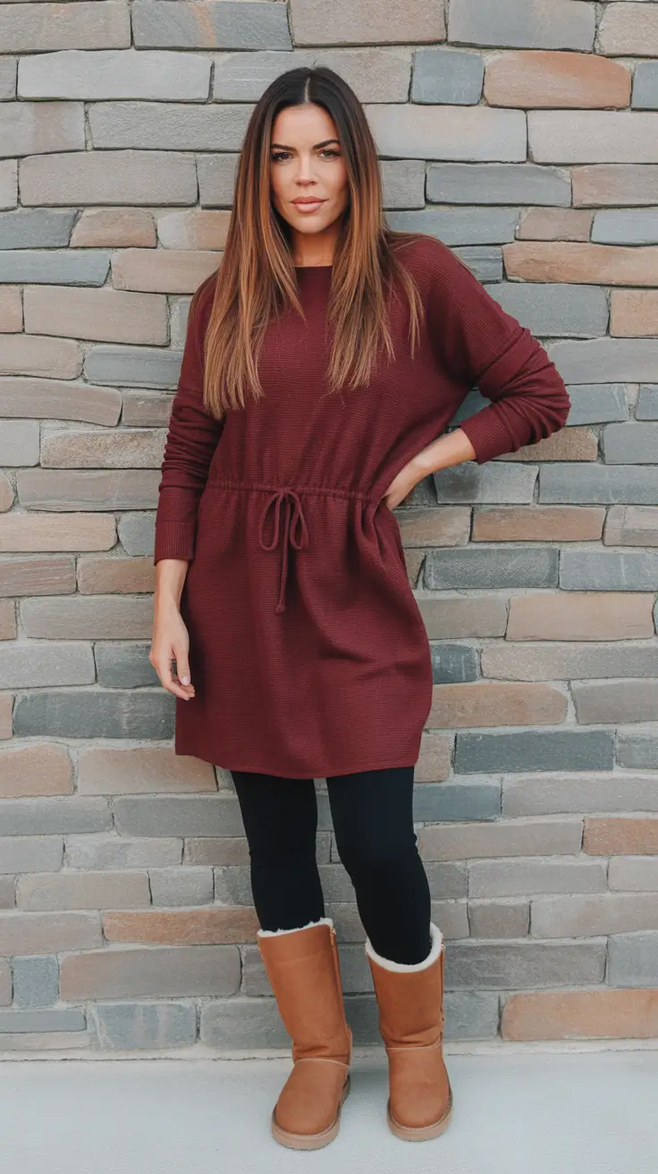 Comfortable legging outfits 2026 - Sweater Dress And Leggings Weekend Uniform